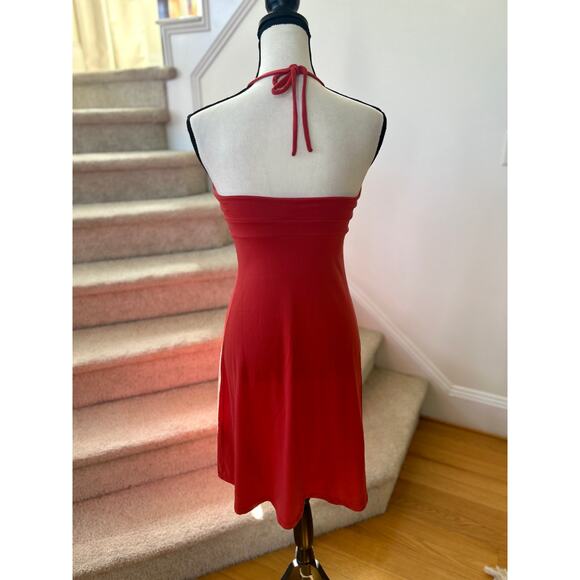 Susana Monaco Muted Red Ruched Halter Neck Knee Length Sundress - Picture 3 of 6